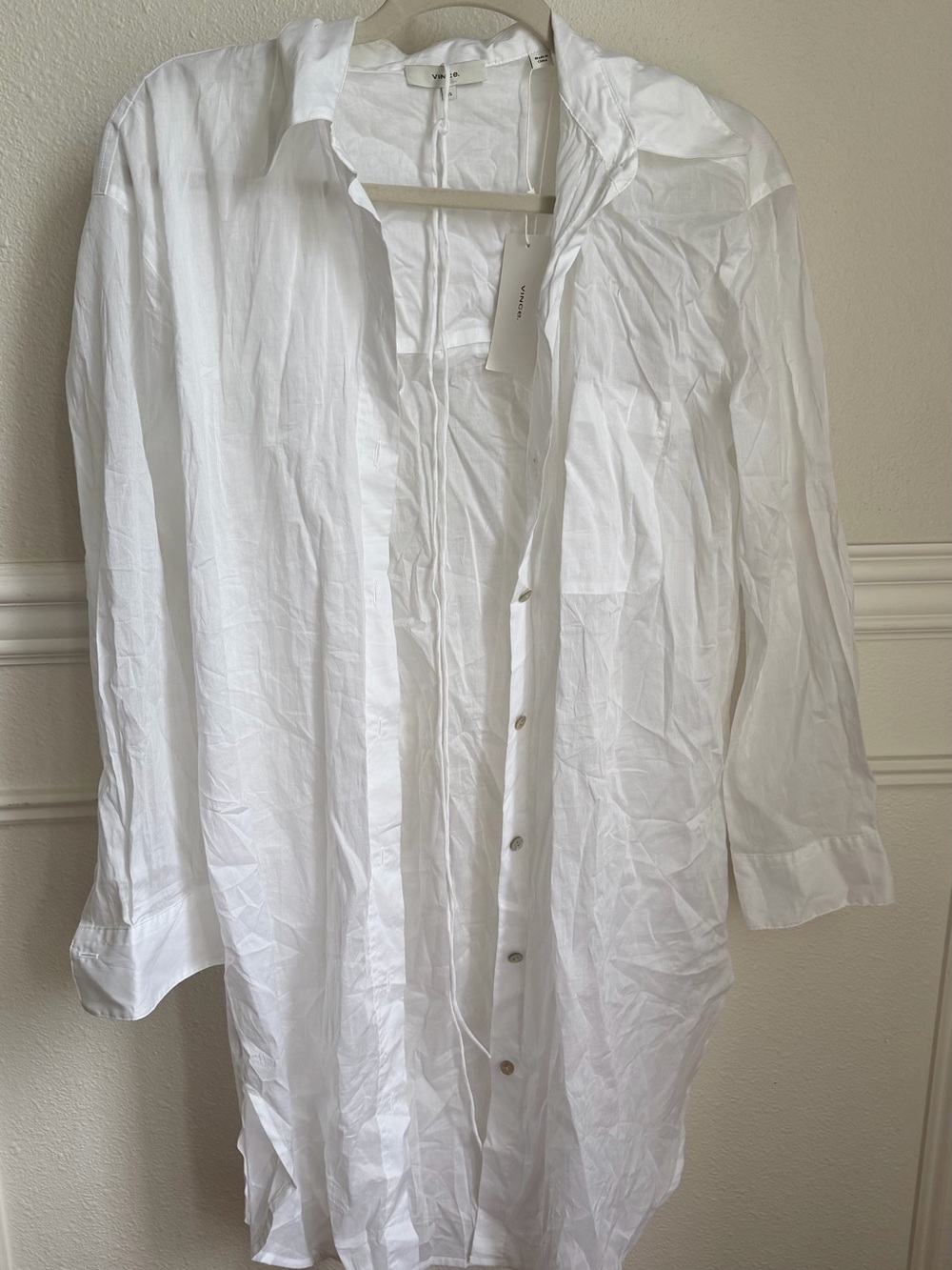 Vince White Cotton Swim Coverup Shirt
